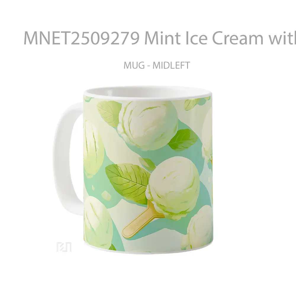 Mint Ice Cream With Leaves Mug MNET2509279 - All-side / Desain