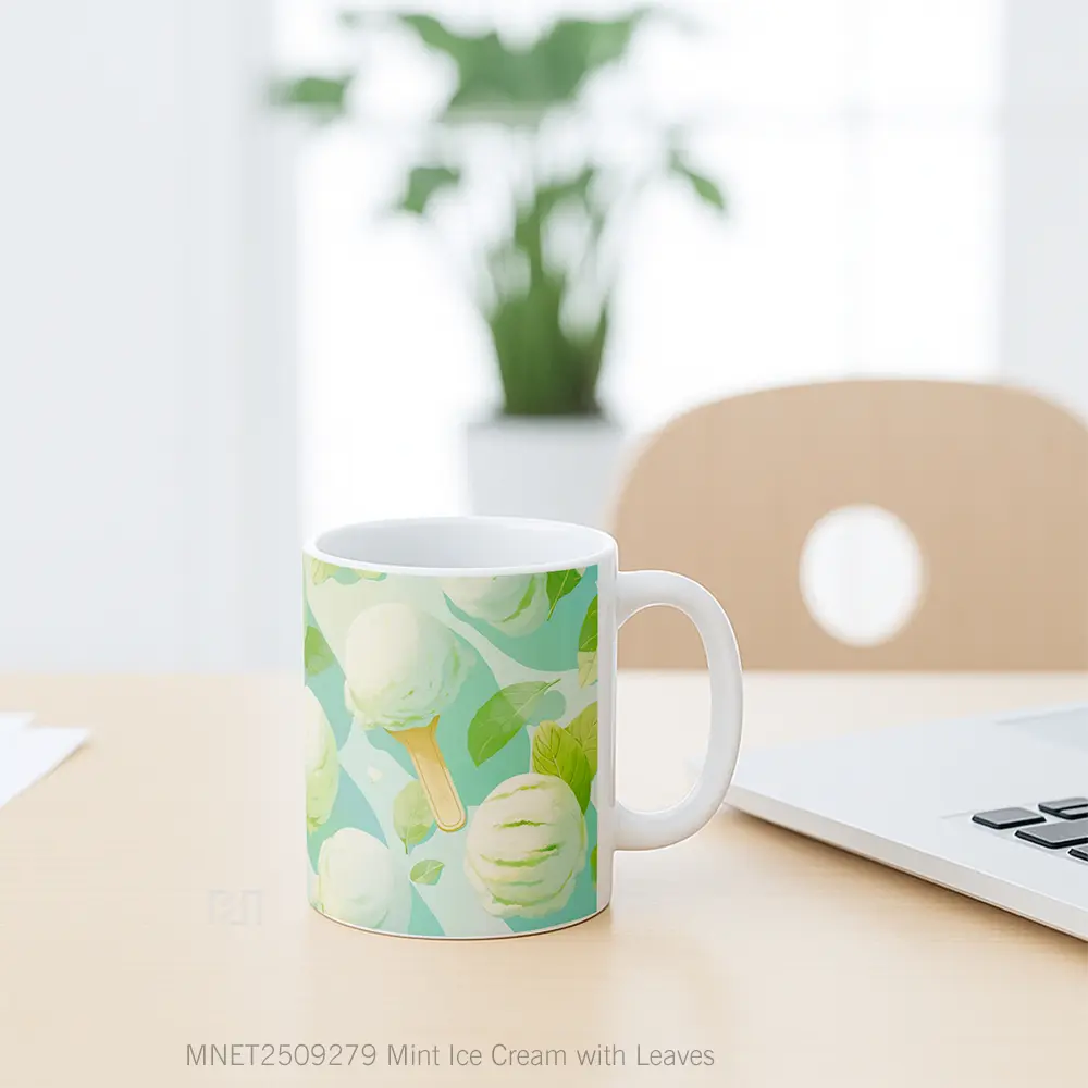 Mint Ice Cream With Leaves Mug MNET2509279 - All-side / Desain