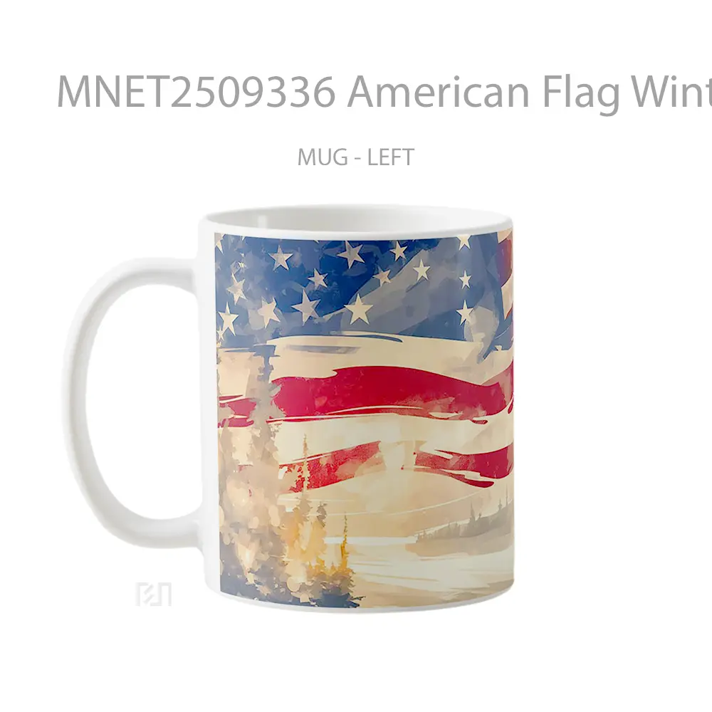 American Flag Winter Snowy Landscape Mug MNET2509336 - All-side / Desain