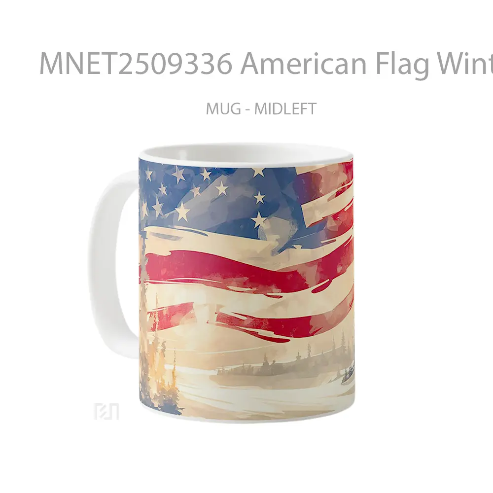 American Flag Winter Snowy Landscape Mug MNET2509336 - All-side / Desain
