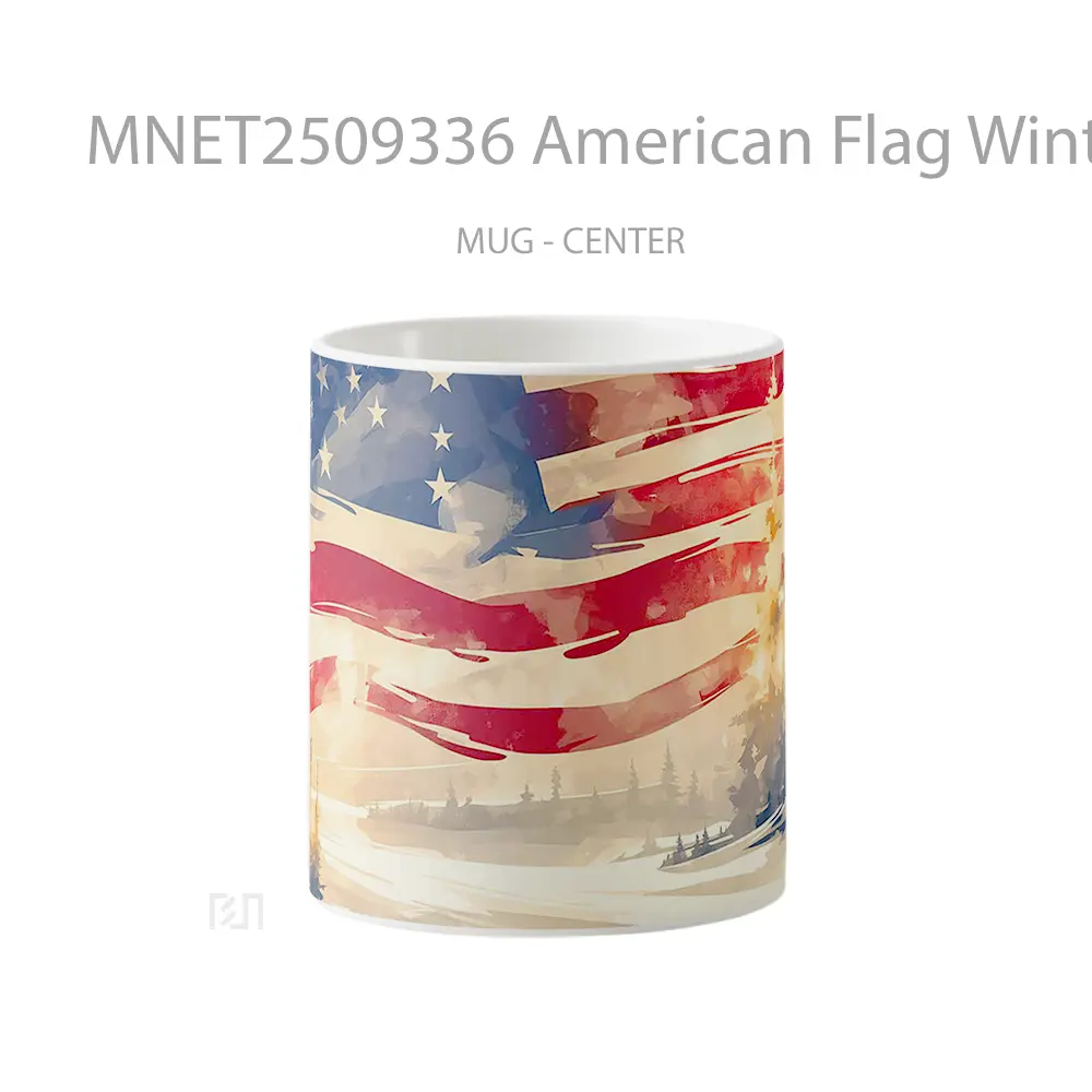 American Flag Winter Snowy Landscape Mug MNET2509336 - All-side / Desain
