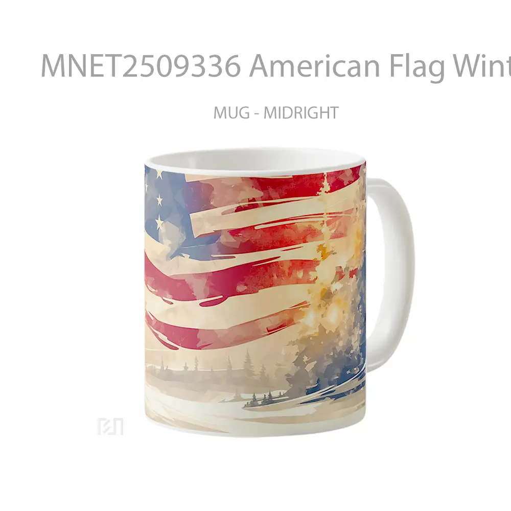 American Flag Winter Snowy Landscape Mug MNET2509336 - All-side / Desain
