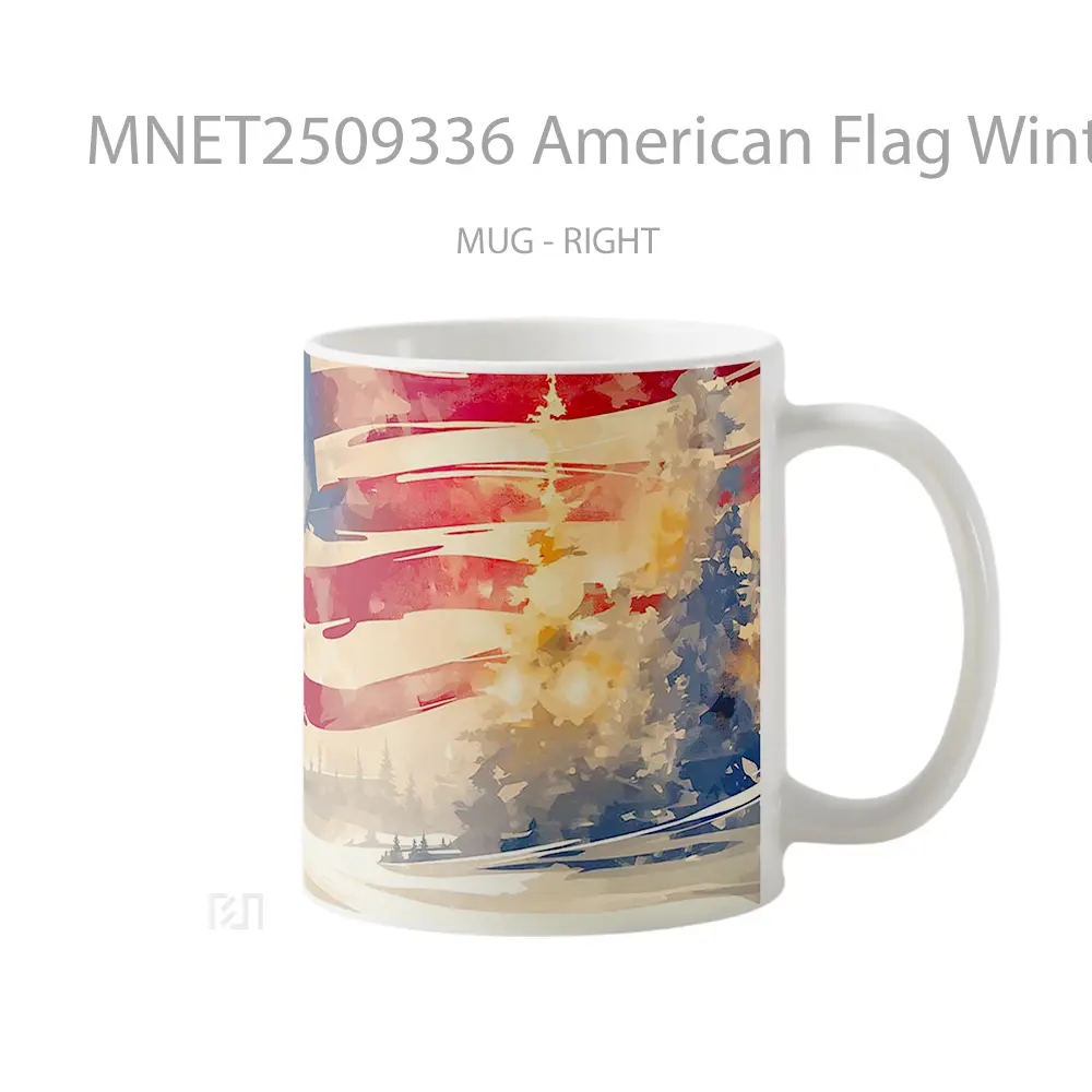 American Flag Winter Snowy Landscape Mug MNET2509336
