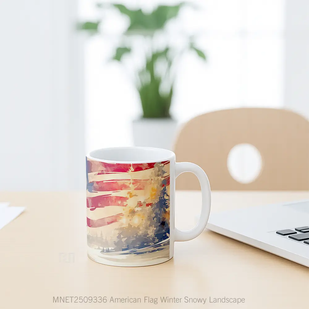 American Flag Winter Snowy Landscape Mug MNET2509336 - All-side / Desain