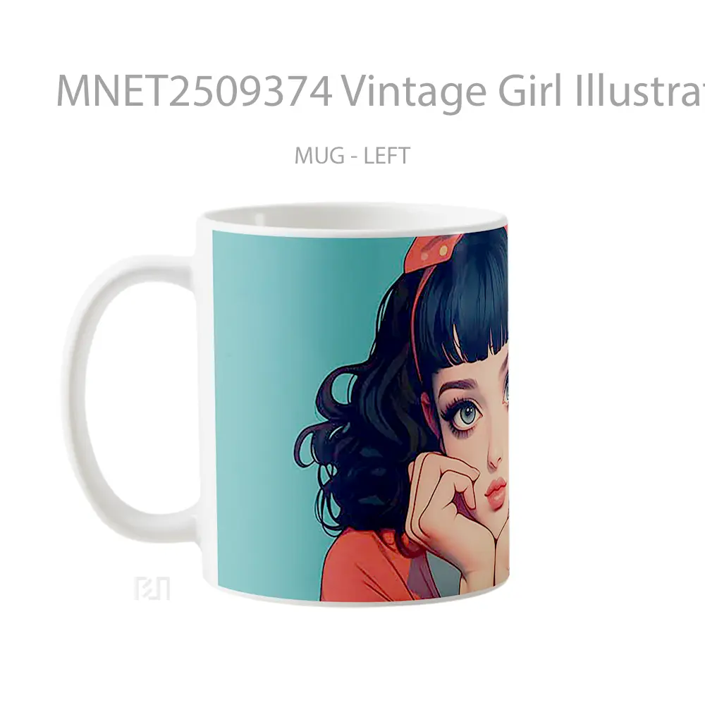 Vintage Girl Illustration Mug MNET2509374 - All-side / Desain