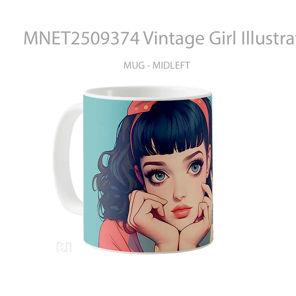 Vintage Girl Illustration Mug MNET2509374 - All-side / Desain