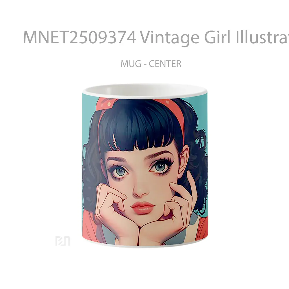 Vintage Girl Illustration Mug MNET2509374 - All-side / Desain