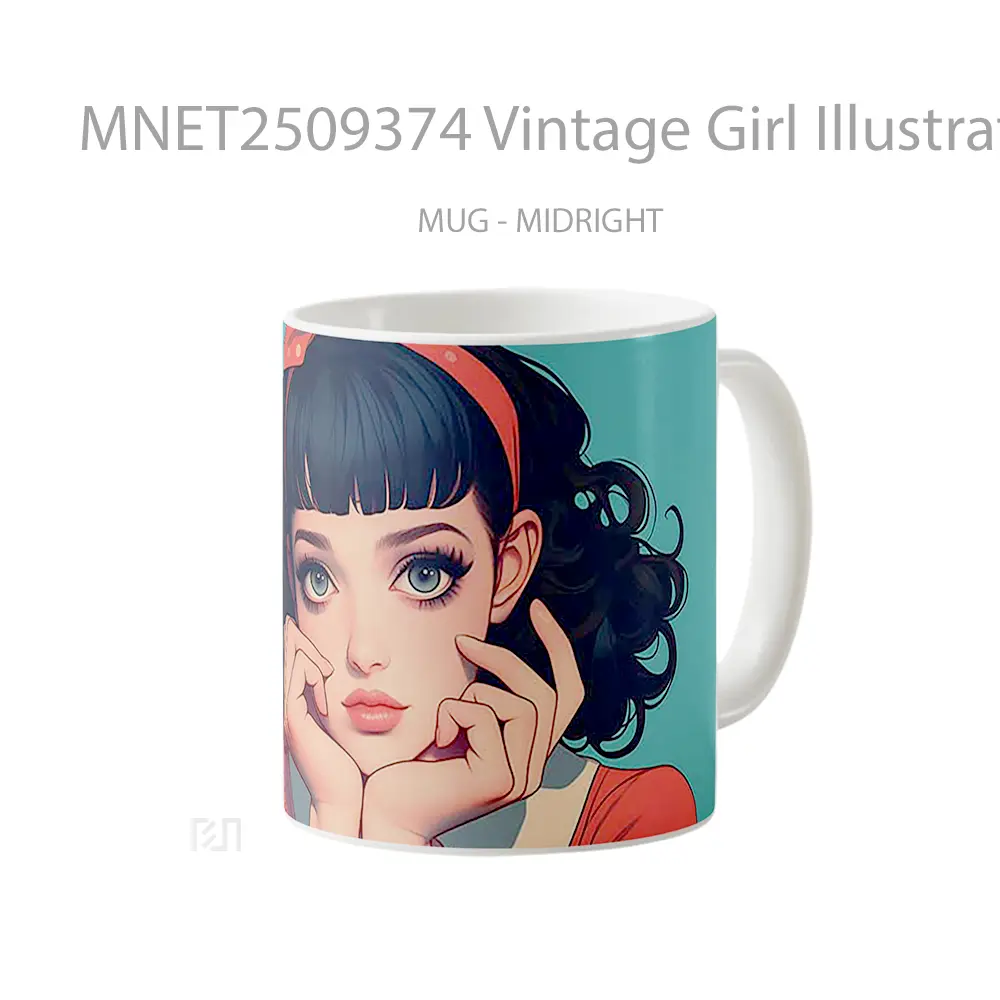 Vintage Girl Illustration Mug MNET2509374 - All-side / Desain