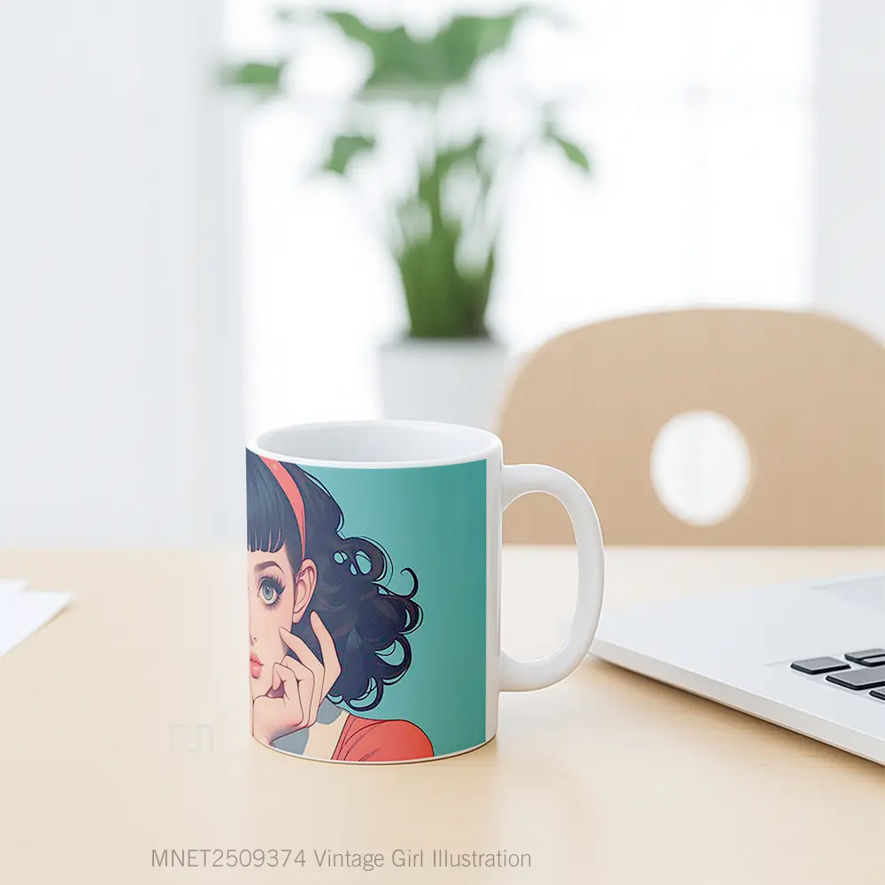 Vintage Girl Illustration Mug MNET2509374 - All-side / Desain