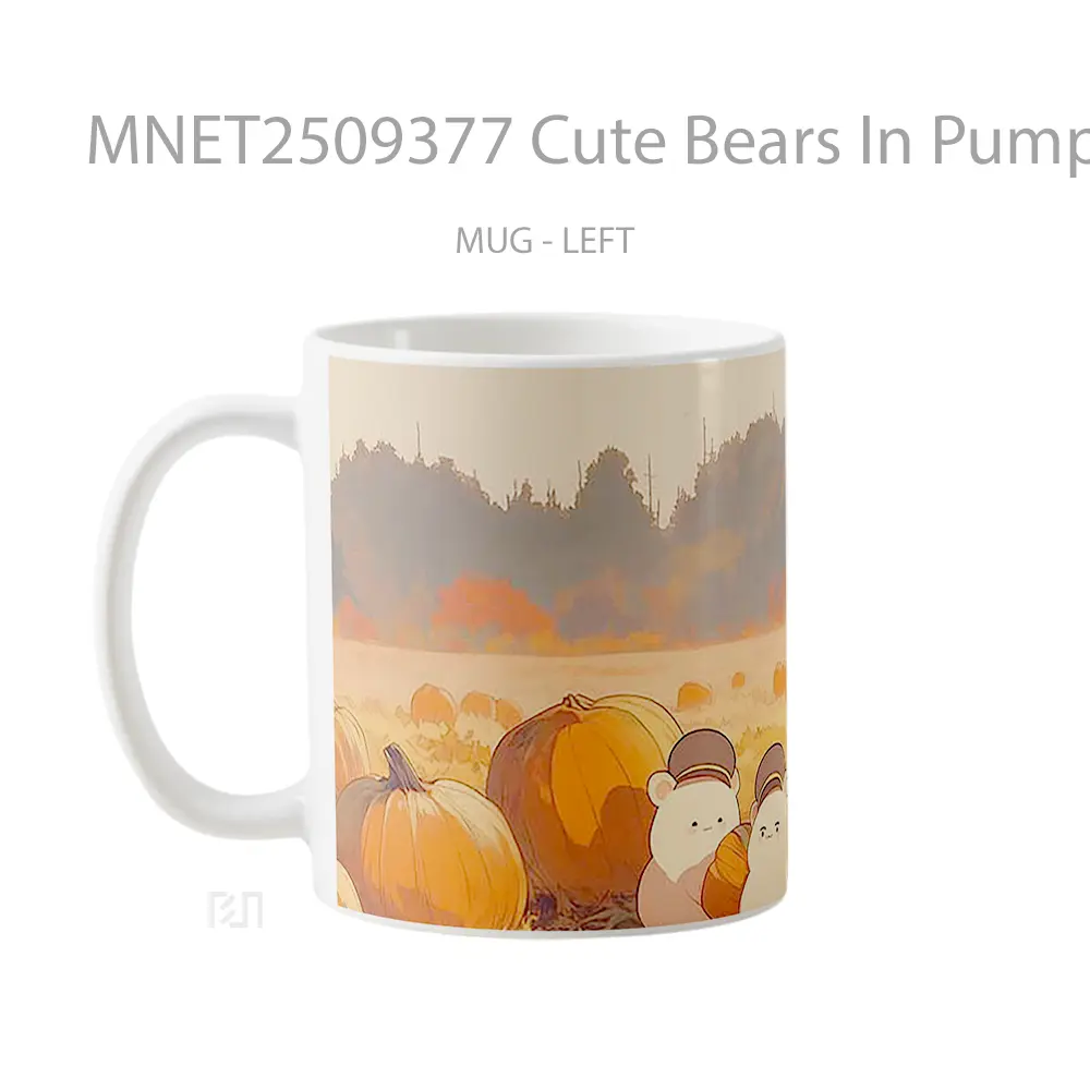 Cute Bears In Pumpkin Field Autumn Mug MNET2509377 - All-side / Desain