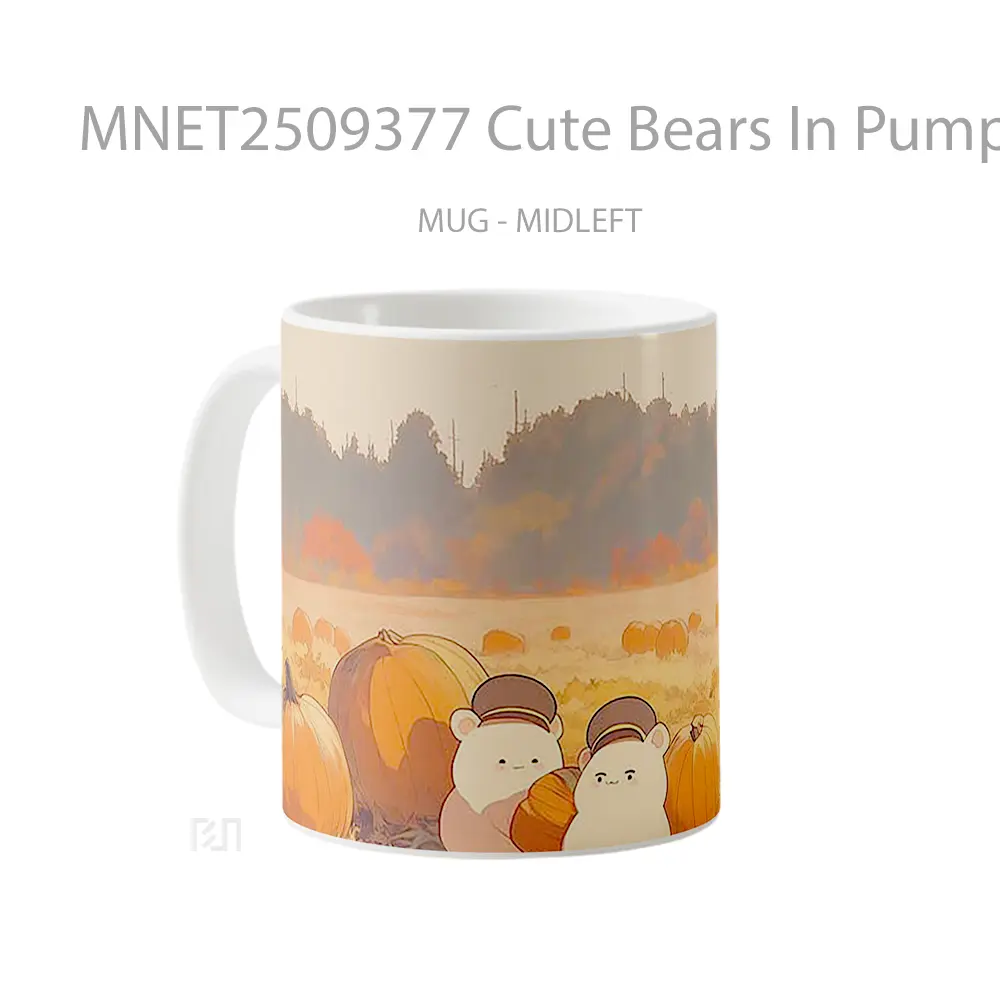Cute Bears In Pumpkin Field Autumn Mug MNET2509377 - All-side / Desain
