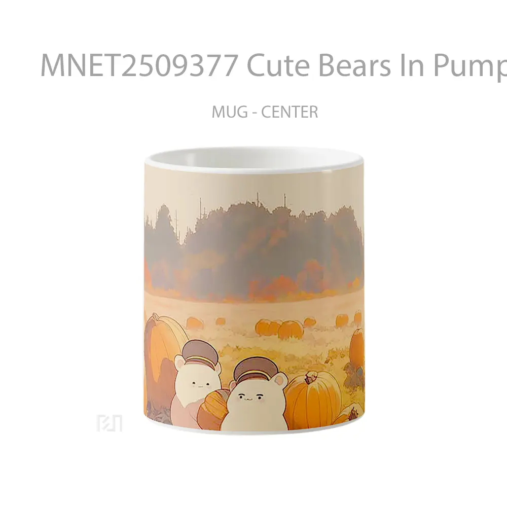 Cute Bears In Pumpkin Field Autumn Mug MNET2509377 - All-side / Desain