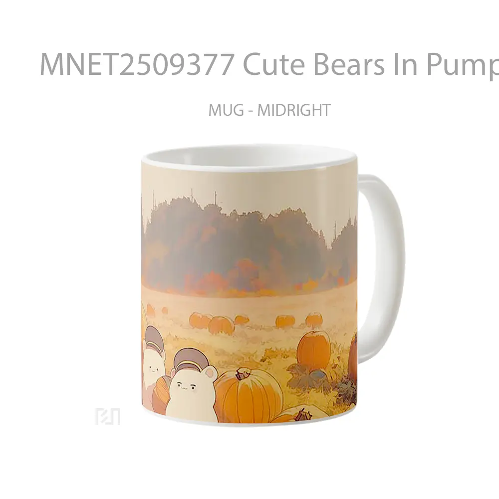Cute Bears In Pumpkin Field Autumn Mug MNET2509377 - All-side / Desain