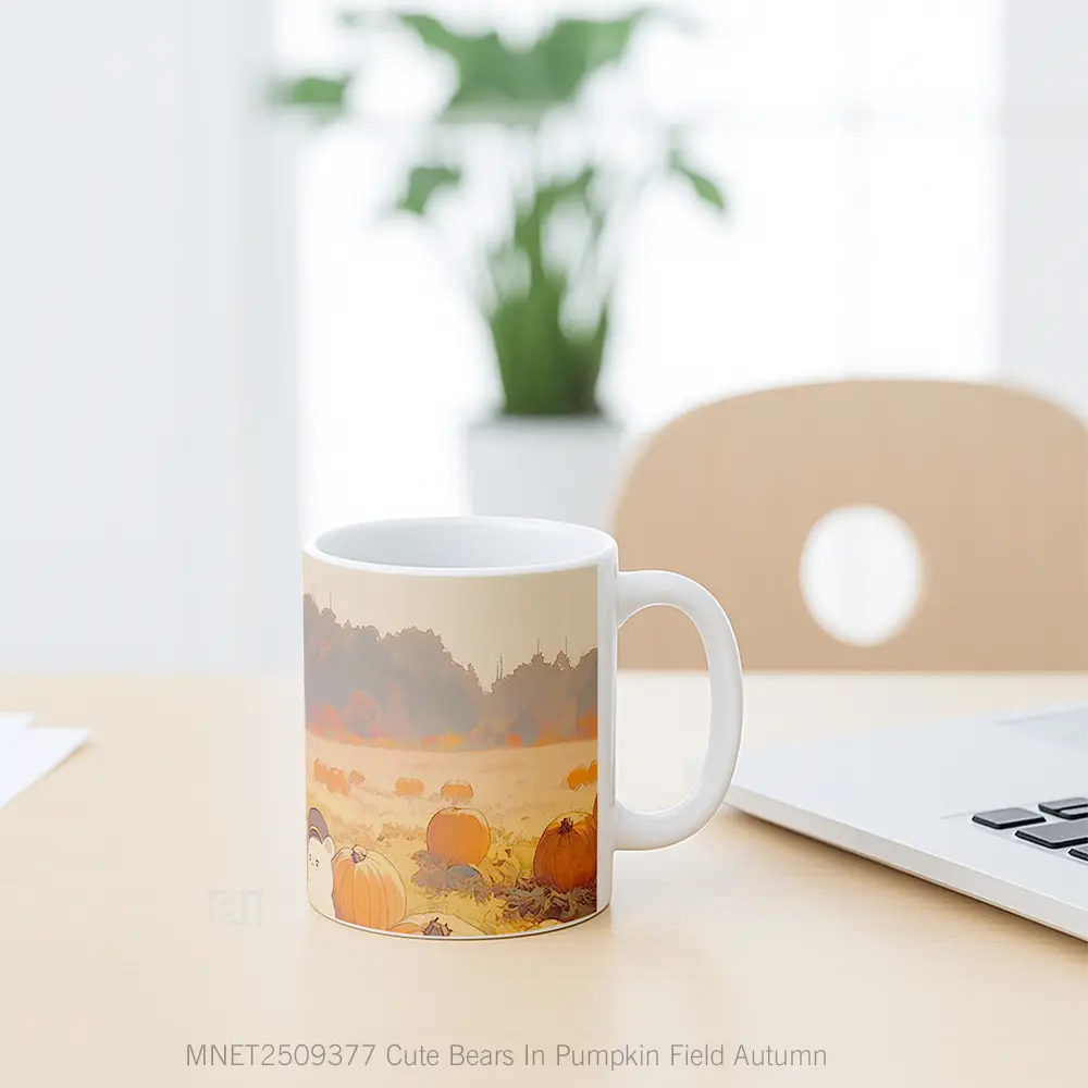 Cute Bears In Pumpkin Field Autumn Mug MNET2509377 - All-side / Desain