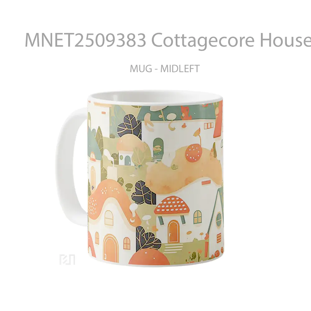 Cottagecore Houses Pattern Mug MNET2509383 - All-side / Desain