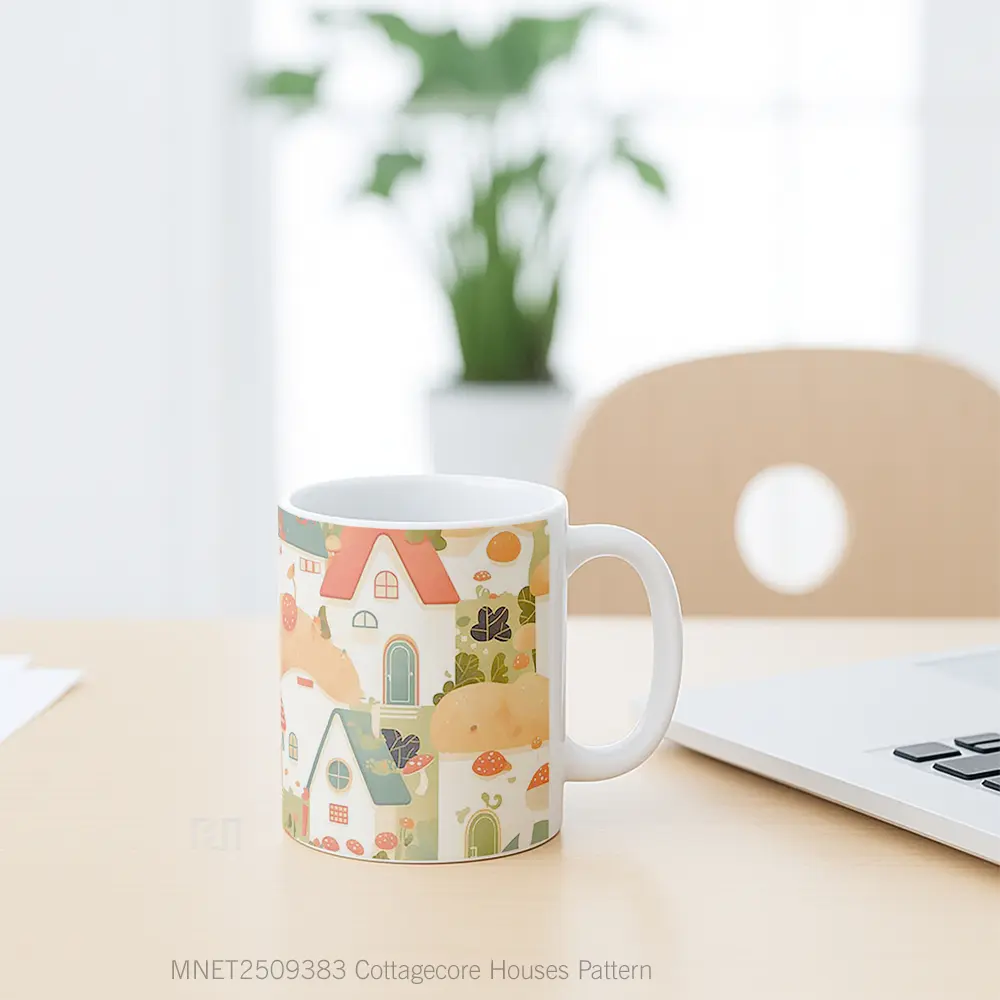 Cottagecore Houses Pattern Mug MNET2509383 - All-side / Desain