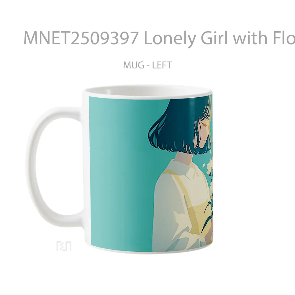 Lonely Girl With Flowers Mug MNET2509397 - All-side / Desain