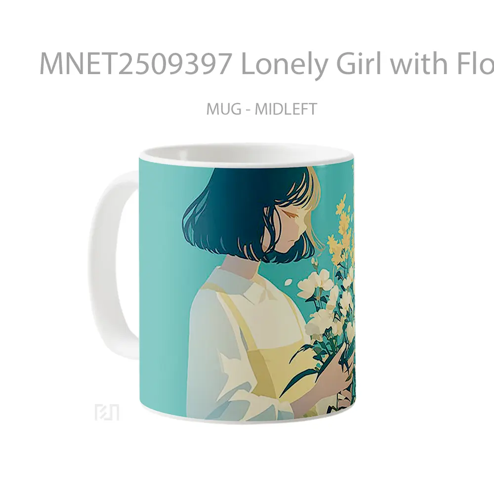 Lonely Girl With Flowers Mug MNET2509397 - All-side / Desain