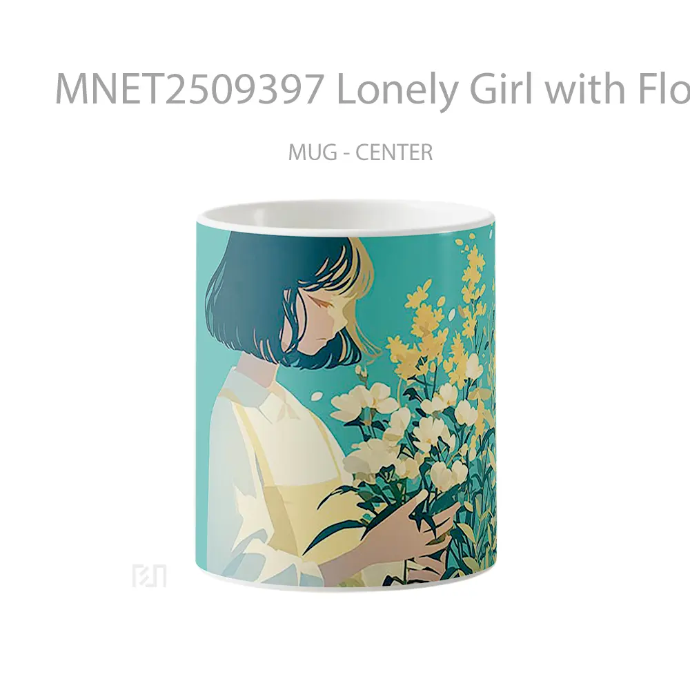 Lonely Girl With Flowers Mug MNET2509397 - All-side / Desain