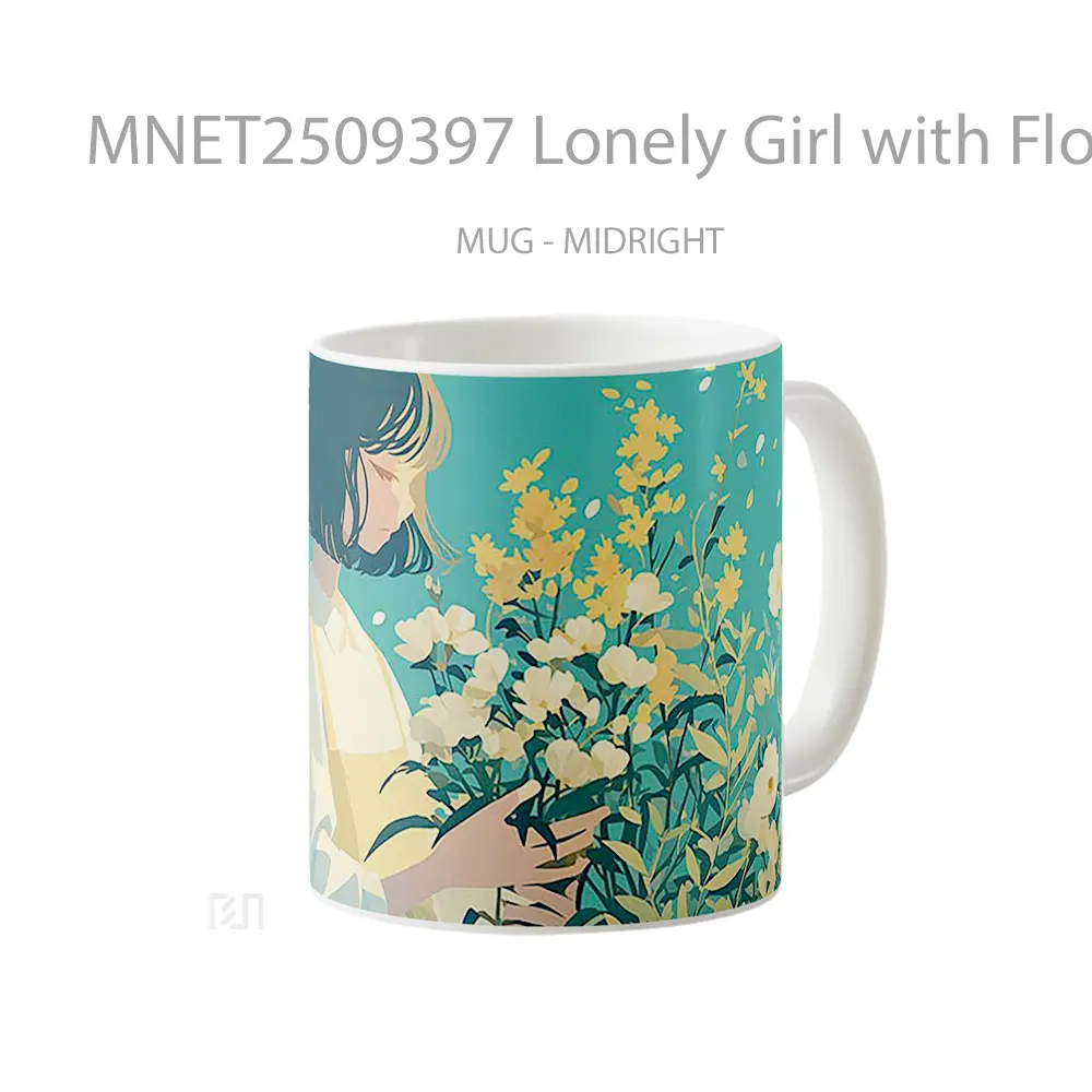 Lonely Girl With Flowers Mug MNET2509397 - All-side / Desain