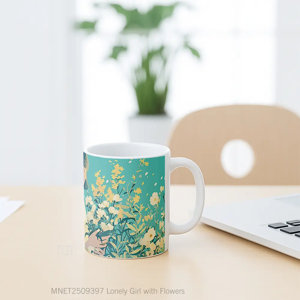 Lonely Girl With Flowers Mug MNET2509397 - All-side / Desain