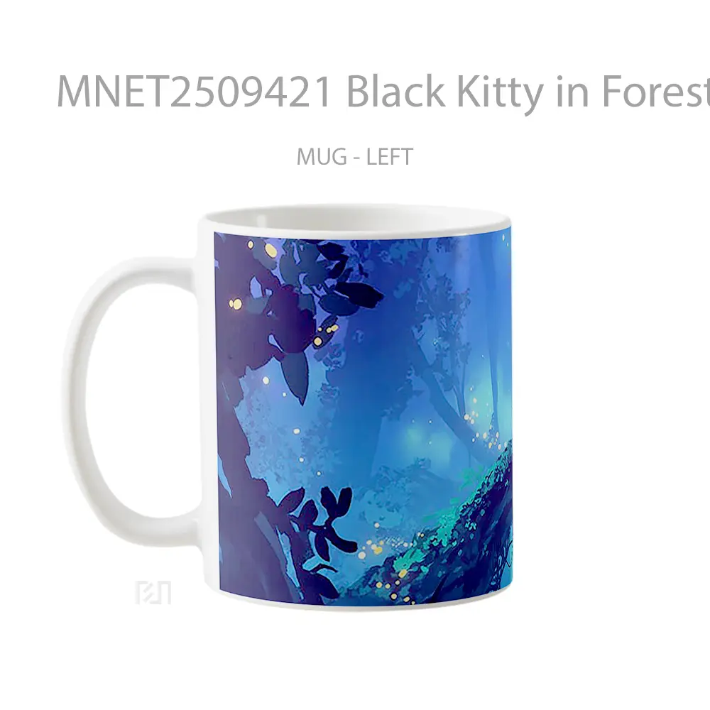 Black Kitty In Forest Night Mug MNET2509421 - All-side / Desain