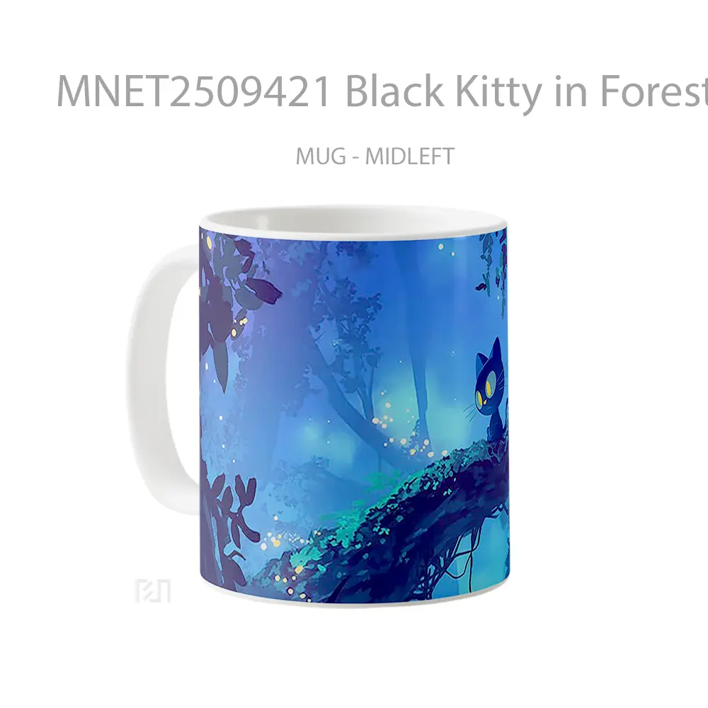 Black Kitty In Forest Night Mug MNET2509421 - All-side / Desain