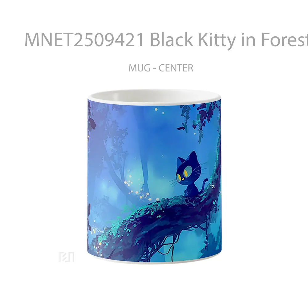 Black Kitty In Forest Night Mug MNET2509421 - All-side / Desain