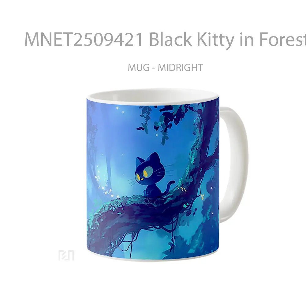 Black Kitty In Forest Night Mug MNET2509421 - All-side / Desain
