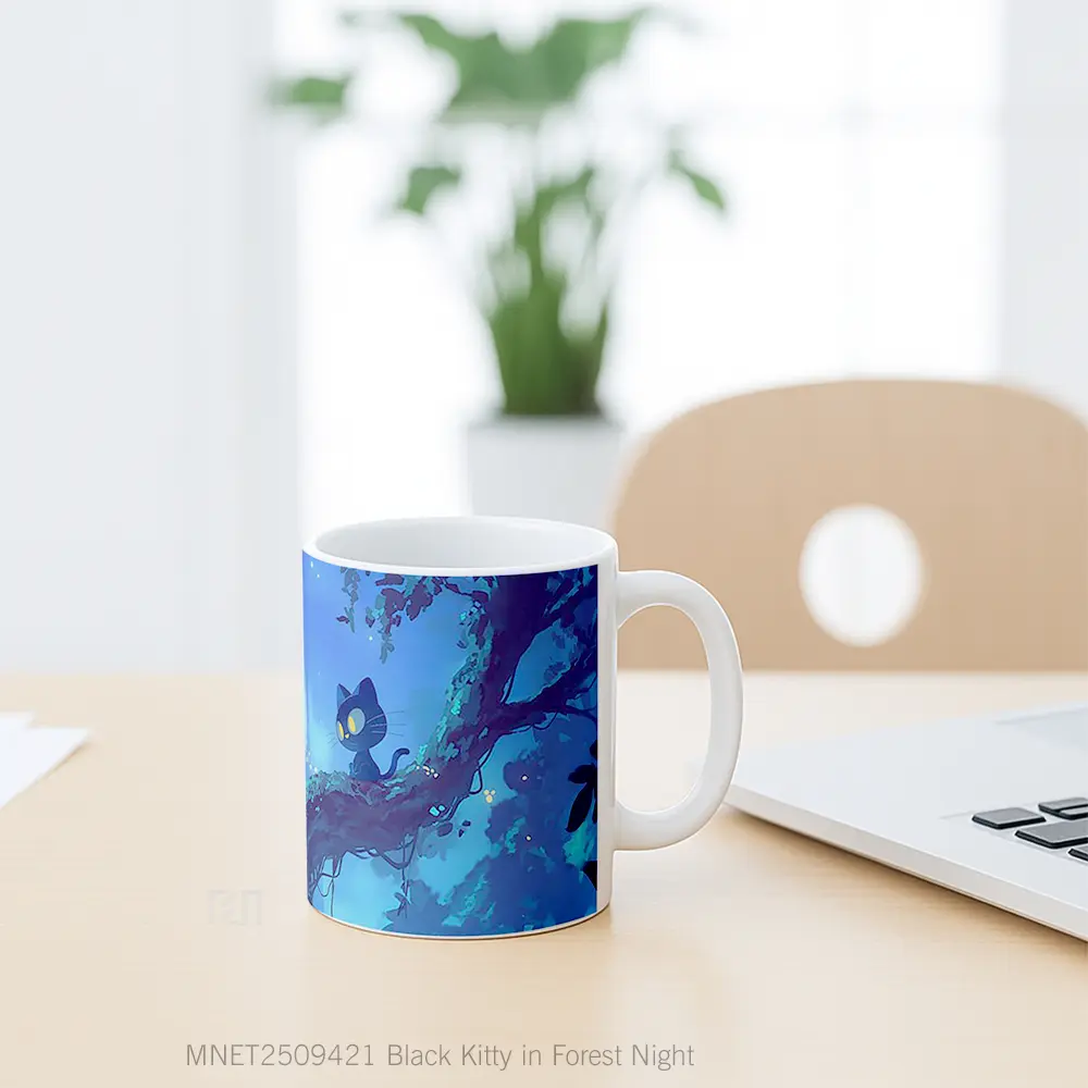 Black Kitty In Forest Night Mug MNET2509421 - All-side / Desain