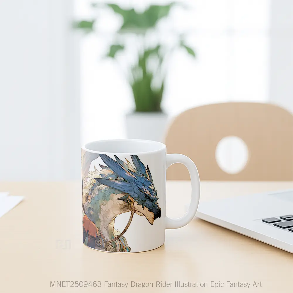 Fantasy Dragon Rider Illustration Epic Fantasy Art Mug MNET2509463 - All-side / Desain