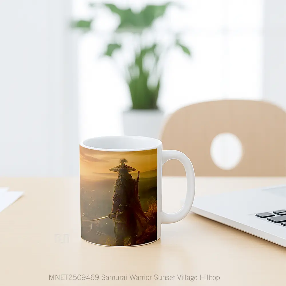 Samurai Warrior Sunset Village Hilltop Mug MNET2509469 - All-side / Desain