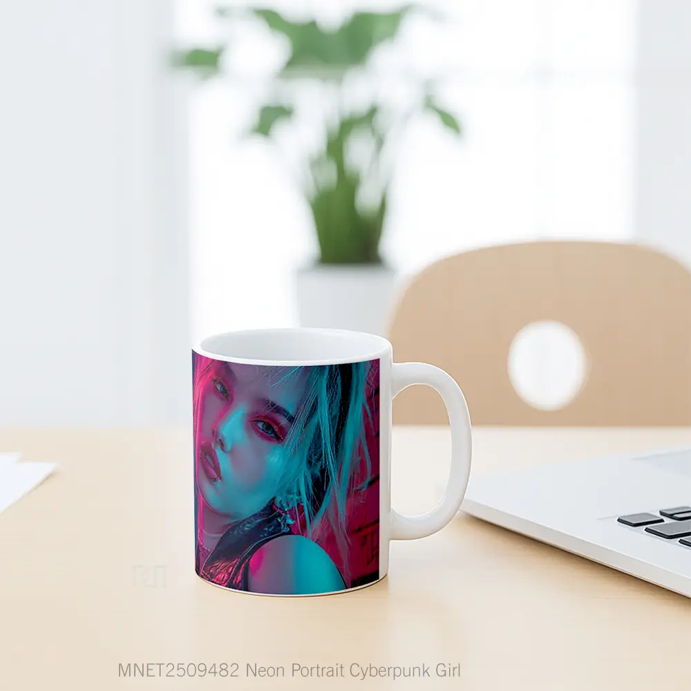 Neon Portrait Cyberpunk Girl Mug MNET2509482 - All-side / Desain
