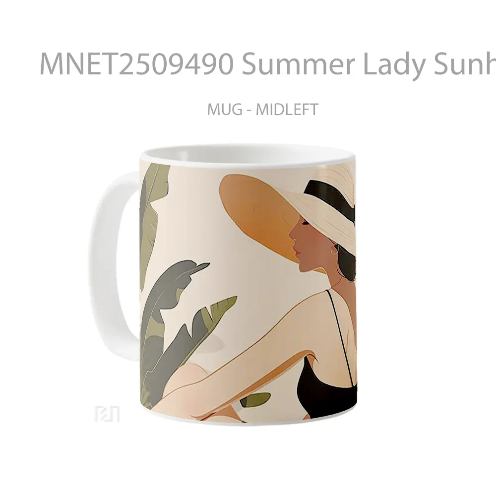 Summer Lady Sunhat Leaves Mug MNET2509490 - All-side / Desain