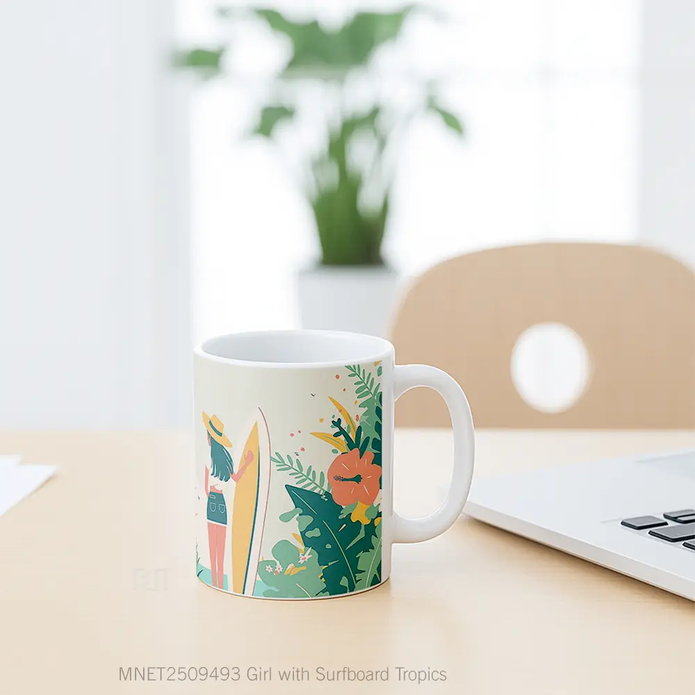Girl With Surfboard Tropics Mug MNET2509493 - All-side / Desain