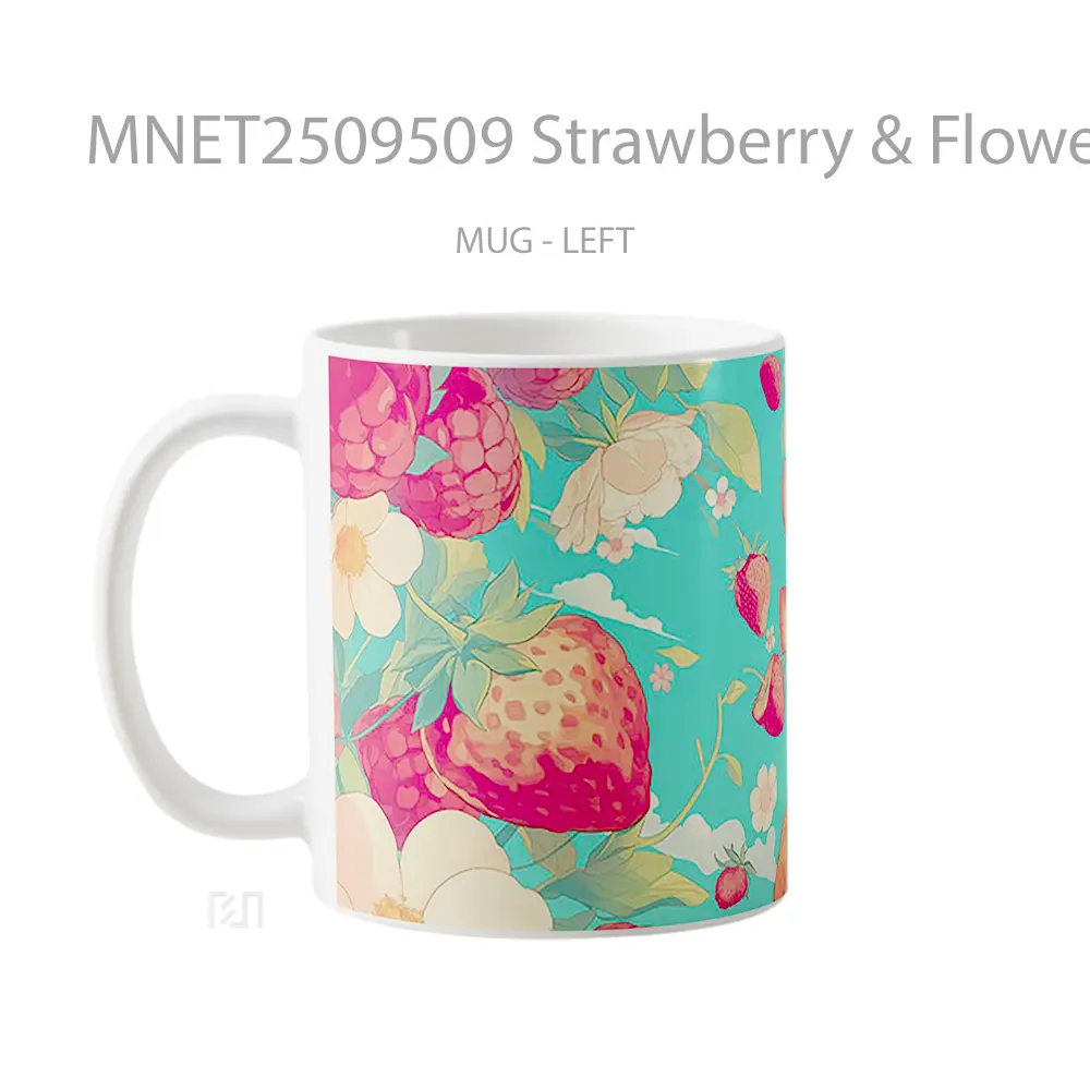 Strawberry & Flowers Blue Mug MNET2509509 - All-side / Desain