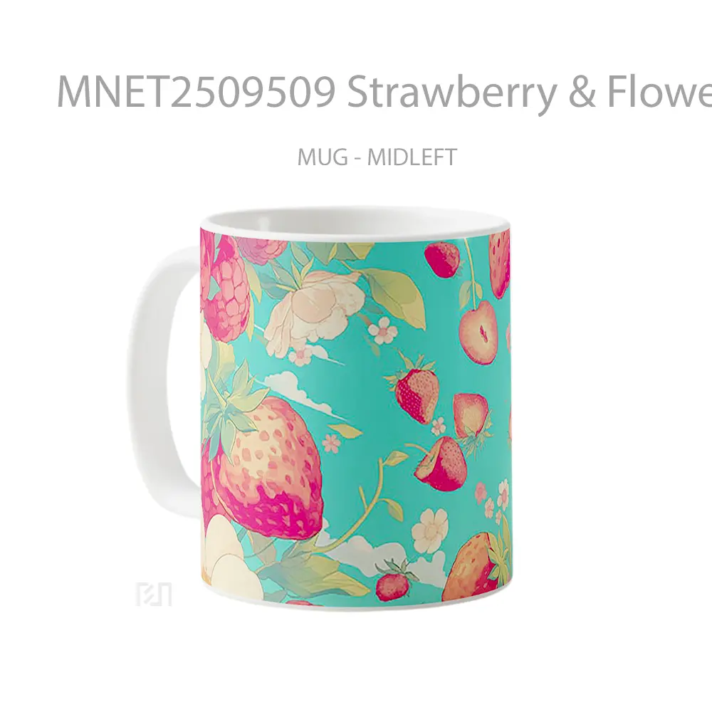 Strawberry & Flowers Blue Mug MNET2509509 - All-side / Desain
