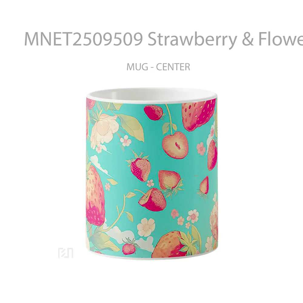 Strawberry & Flowers Blue Mug MNET2509509 - All-side / Desain