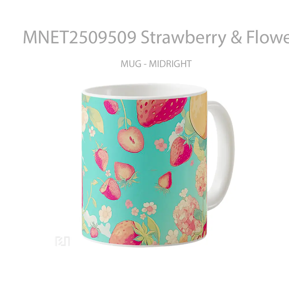 Strawberry & Flowers Blue Mug MNET2509509 - All-side / Desain