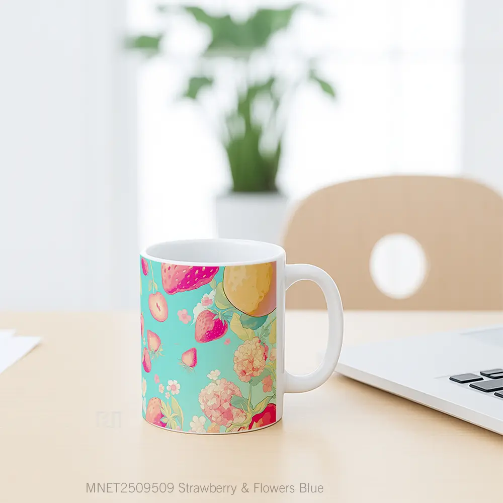 Strawberry & Flowers Blue Mug MNET2509509 - All-side / Desain