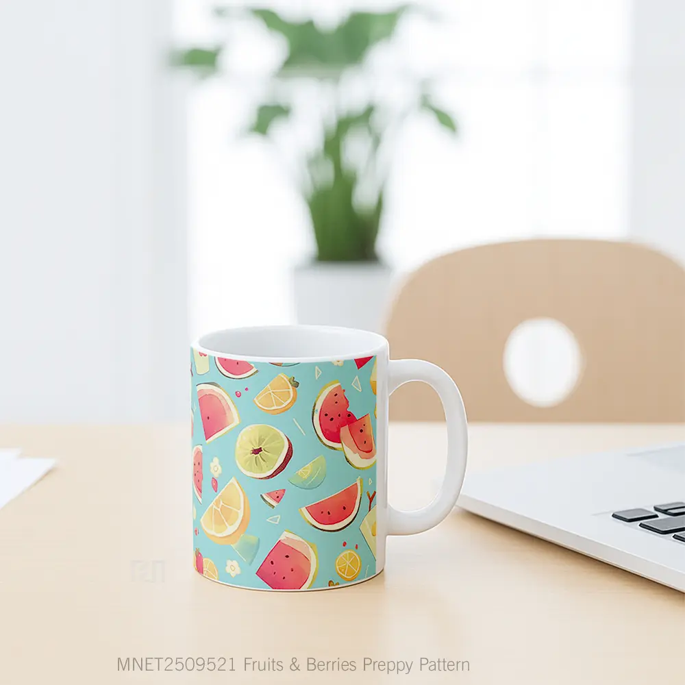 Fruits & Berries Preppy Pattern Mug MNET2509521 - All-side / Desain