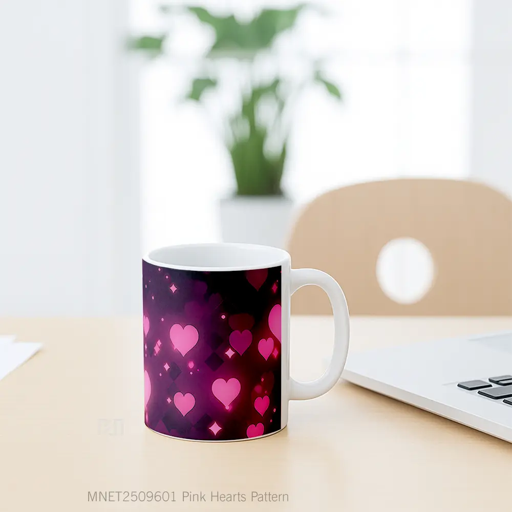 Pink Hearts Pattern Mug MNET2509601 - All-side / Desain