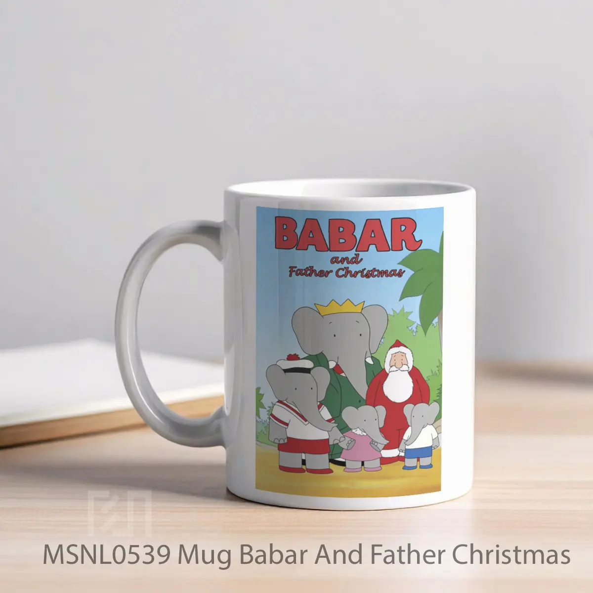 Mug Babar And Father Christmas Gelas Keramik Tema Film MSNL0539 - Tampak Kiri