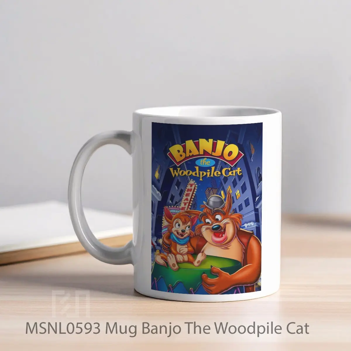 Mug Banjo The Woodpile Cat Gelas Keramik Tema Film MSNL0593 - Tampak Kiri