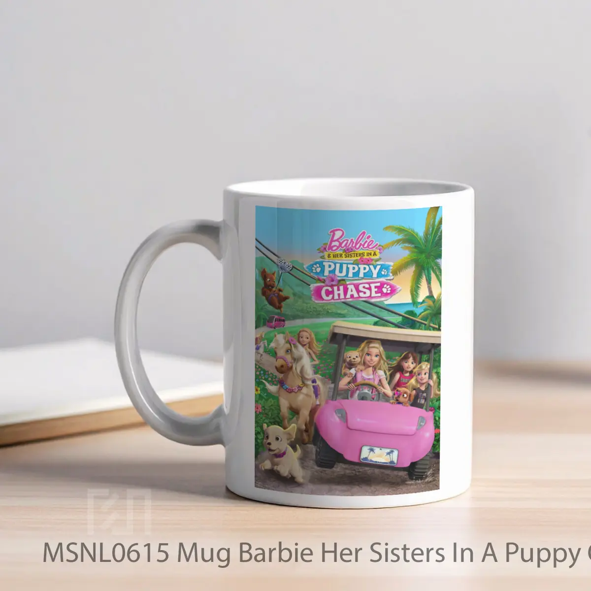 Mug Barbie Her Sisters In A Puppy Chase Gelas Keramik Tema Film MSNL0615 - Tampak Kiri