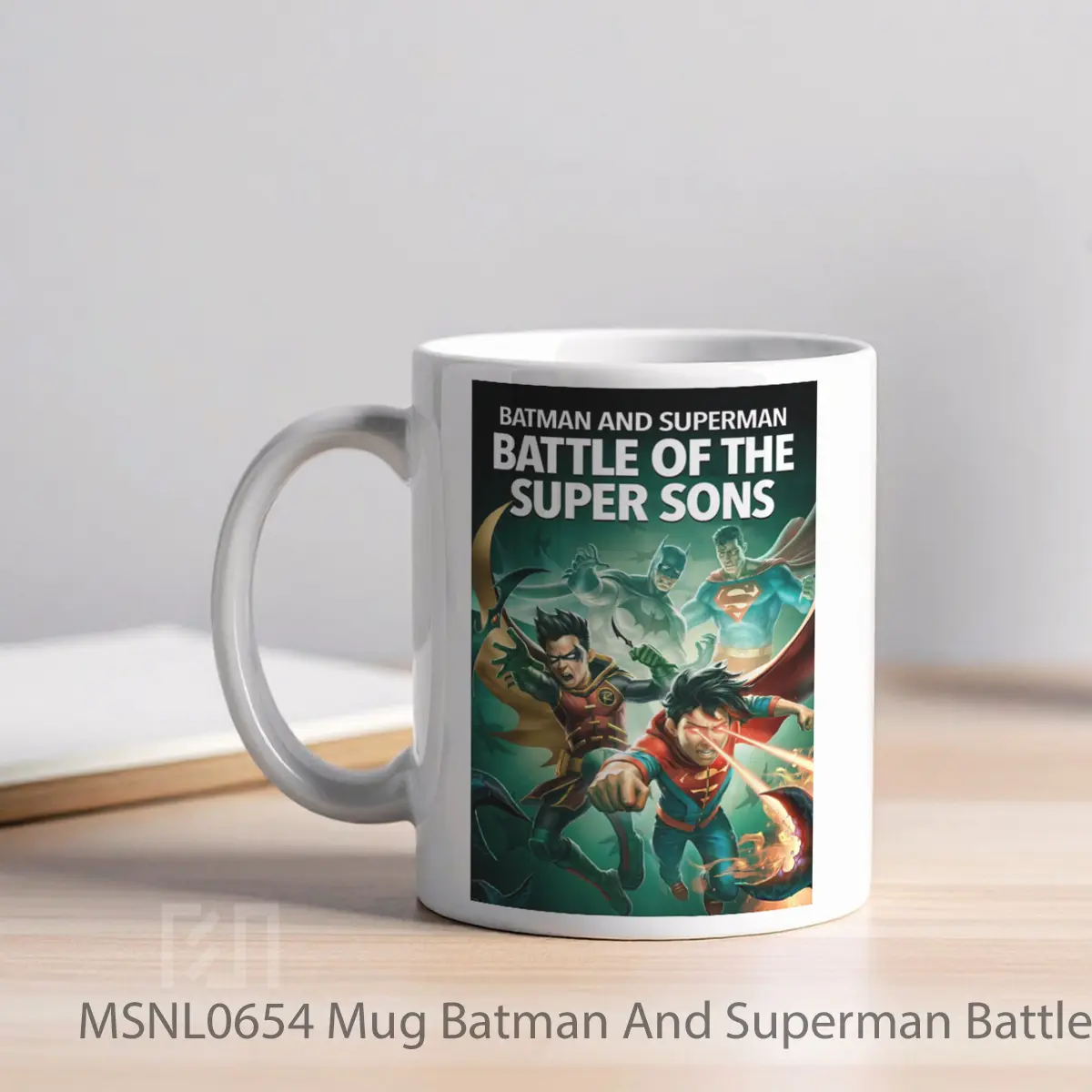 Mug Batman And Superman Battle Of The Super Sons Gelas Keramik Tema Film MSNL0654 - Tampak Kiri