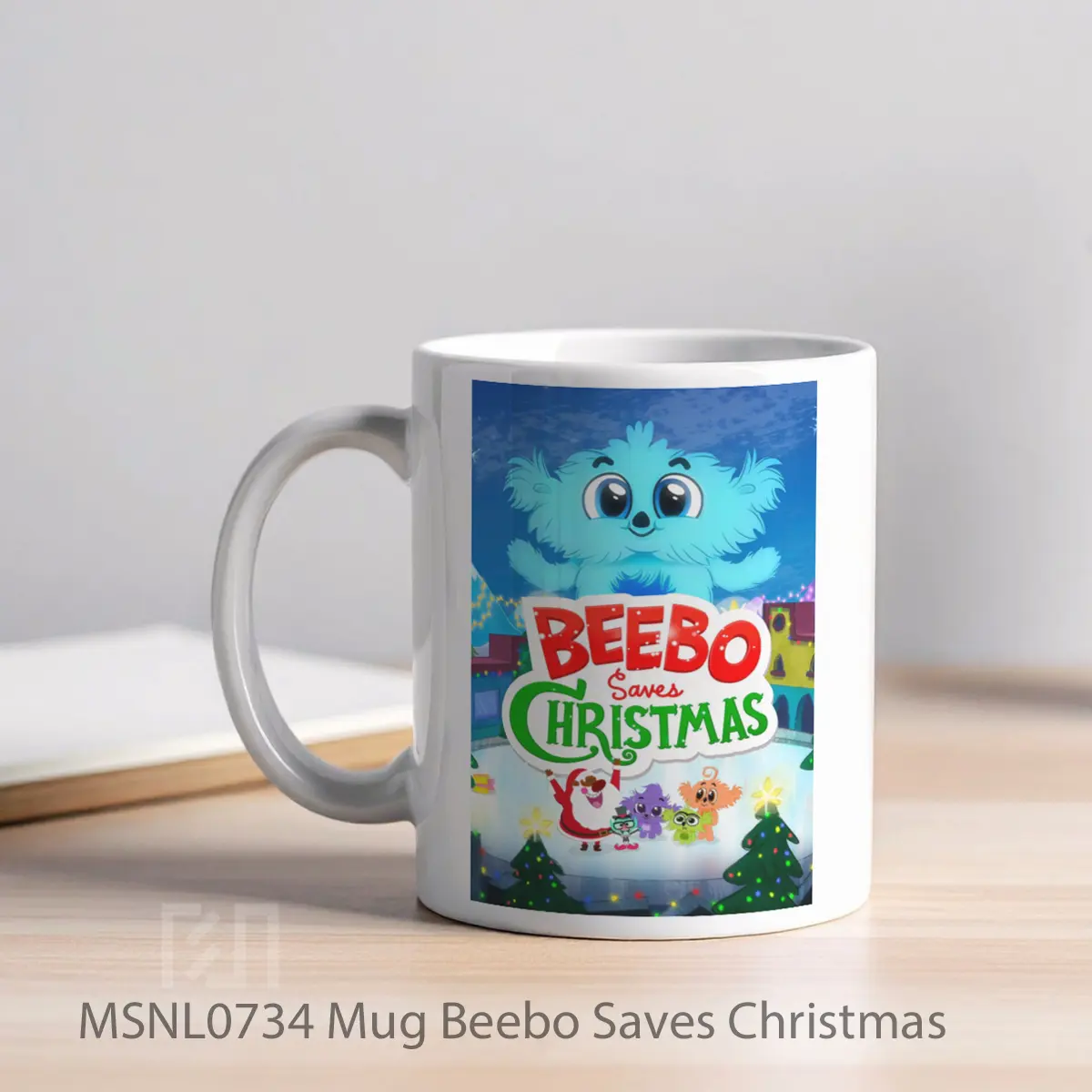 Mug Beebo Saves Christmas Gelas Keramik Tema Film MSNL0734 - Tampak Kiri