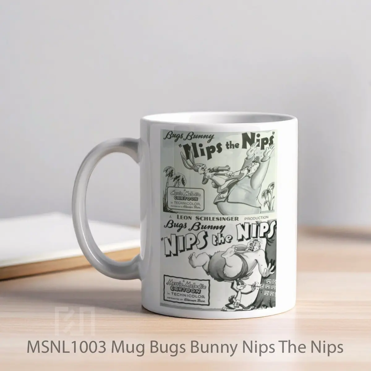 Mug Bugs Bunny Nips The Nips Gelas Keramik Tema Film MSNL1003 - Tampak Kiri