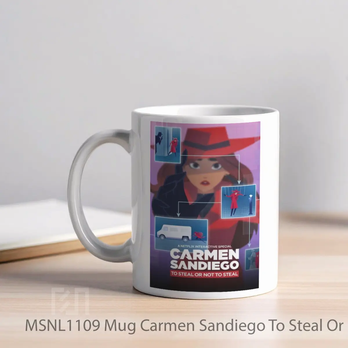 Mug Carmen Sandiego To Steal Or Not To Steal Gelas Keramik Tema Film MSNL1109 - Tampak Kiri