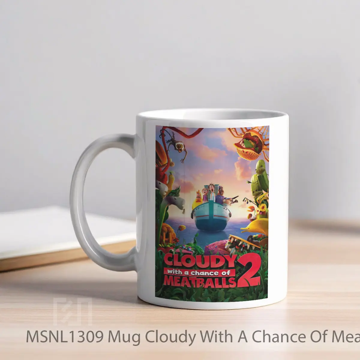 Mug Cloudy With A Chance Of Meatballs 2 Gelas Keramik Tema Film MSNL1309 - Tampak Kiri